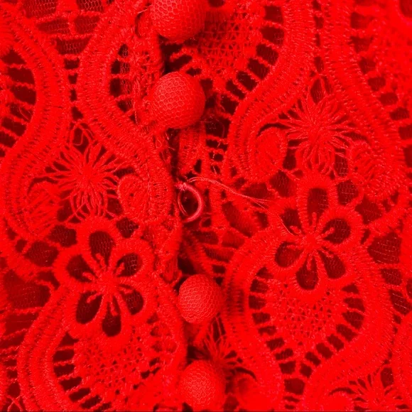 MIKAEL AGHAL Red Lace Sleeveless Midi Dress Size 2 - Picture 9 of 15